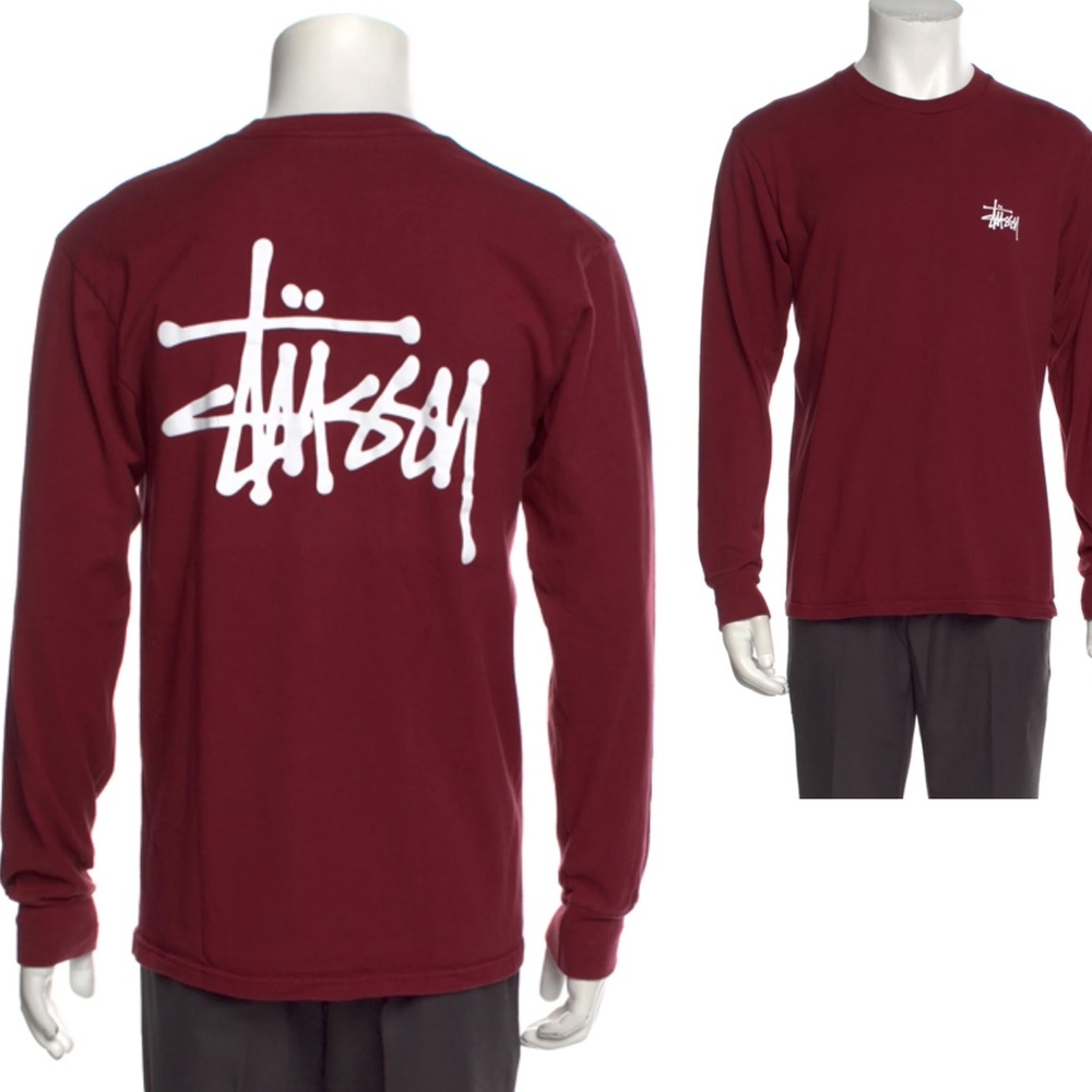 New Basic Stussy Mens Color Dark Burgundy L/S Tee T Shirt
